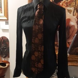 100% Silk Brown Patterned Tie